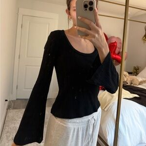 ribbed anthropologie black bell sleeve long sleeve